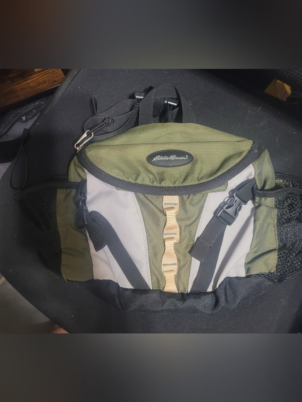 Eddie Bauer Olive Green and Gray Belt Bag with Tan Accents Vintage Fanny Pack